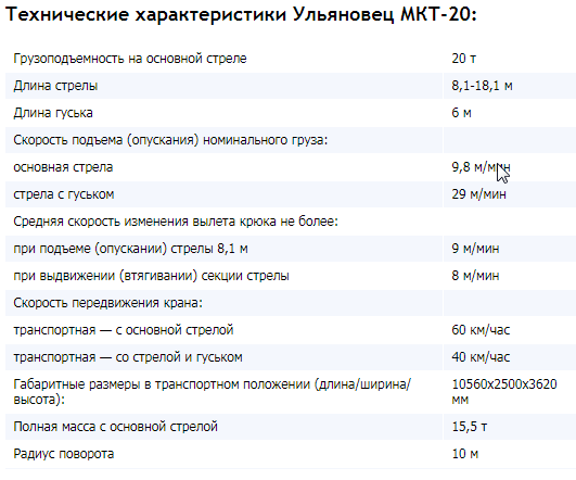 МКТ-20 технические характеристики