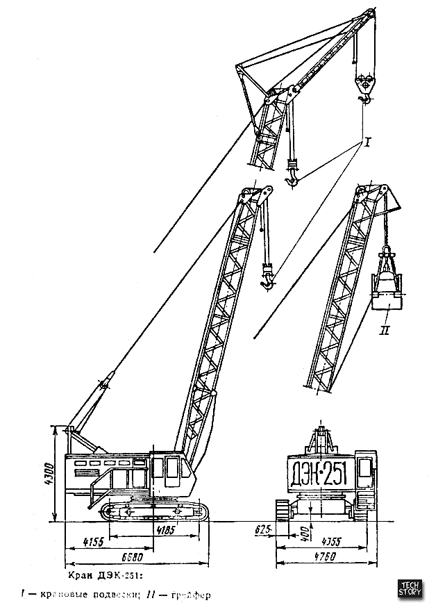 Гусеничный кран ДЭК-251 схема грузовысотная